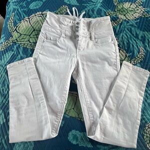 Wax Jean White Skinny Jeans with Lace-Up Closure